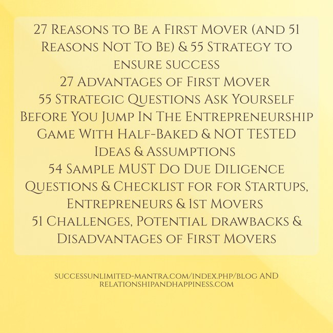 27 Reasons to Be a First Mover (and 51 Reasons Not To Be) & 55...